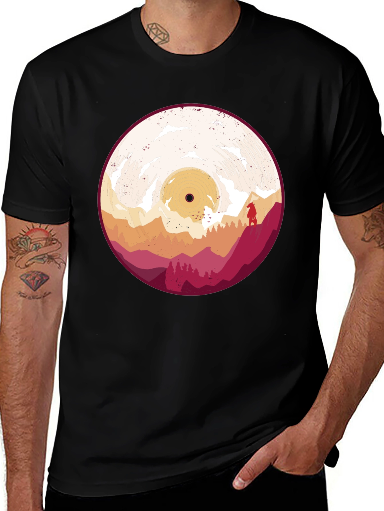 Retro Vinyl Record Landscape Graphic Tee