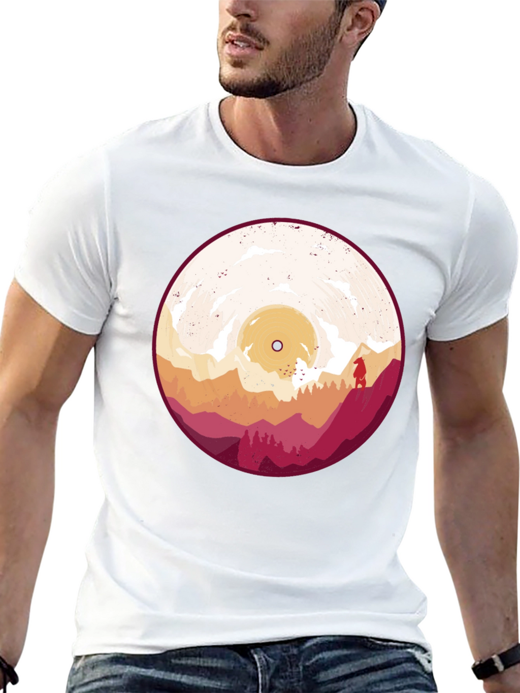 Retro Vinyl Record Landscape Graphic Tee