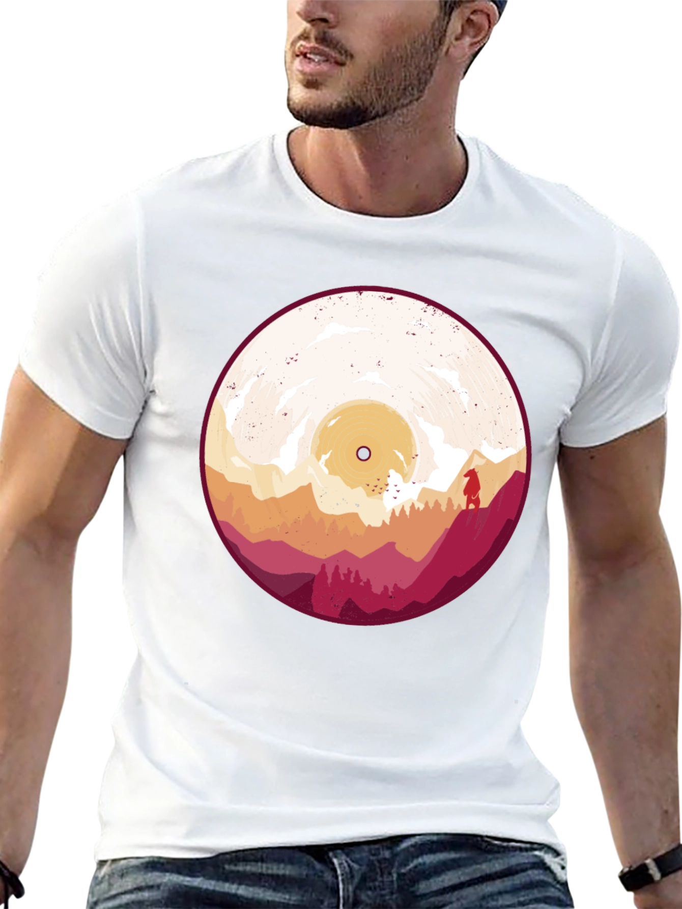 Retro Vinyl Record Landscape Graphic Tee