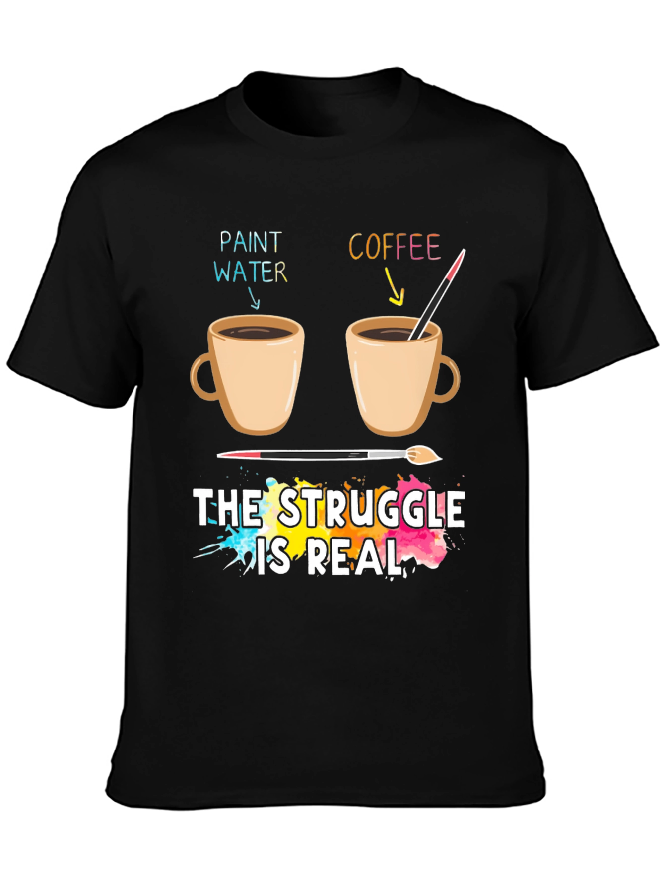 Artists Struggle T-Shirt: Paint Water vs Coffee Funny Graphic Tee