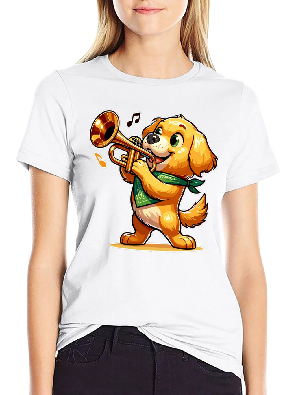 Dog Playing Trumpet T-Shirt - Fun Cartoon Design