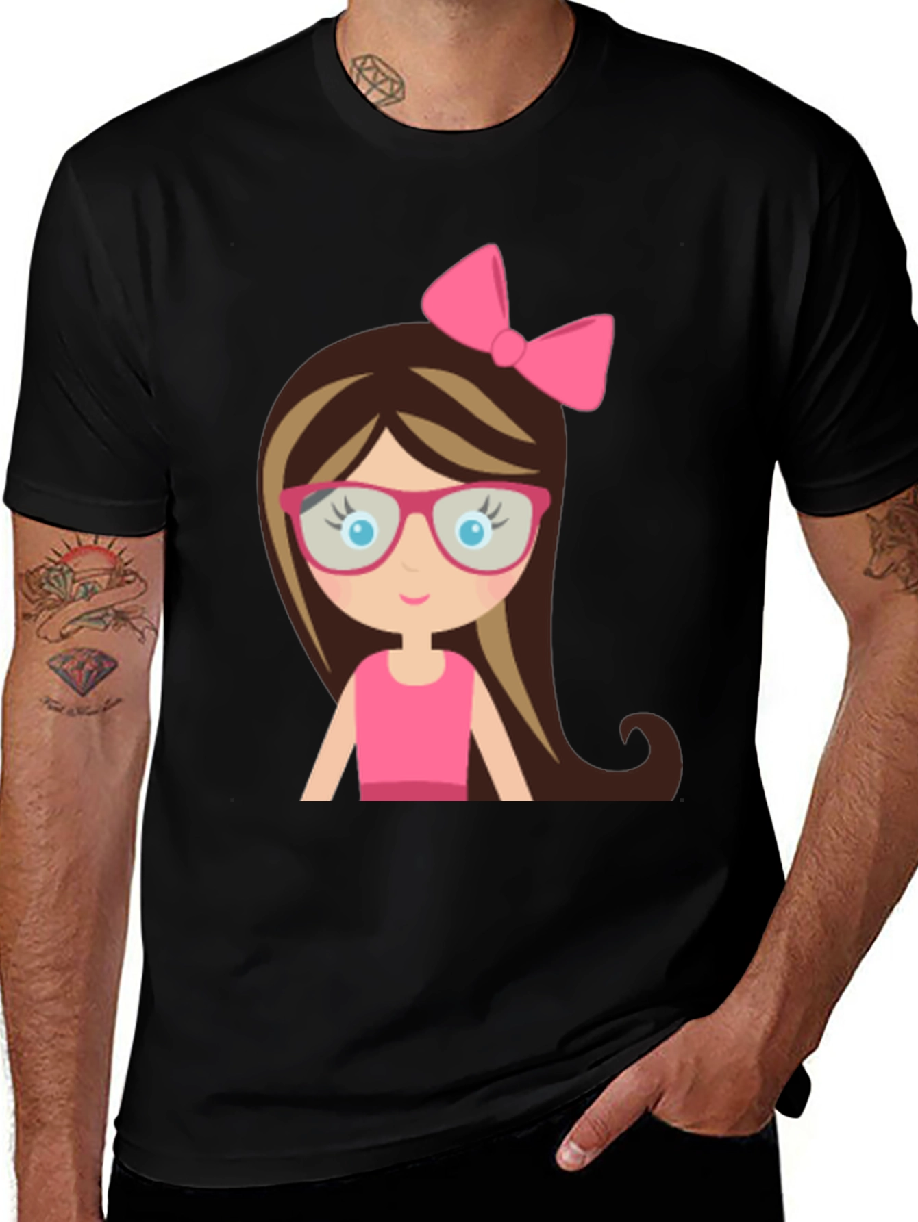 Cute Girl Cartoon Graphic Black T-Shirt