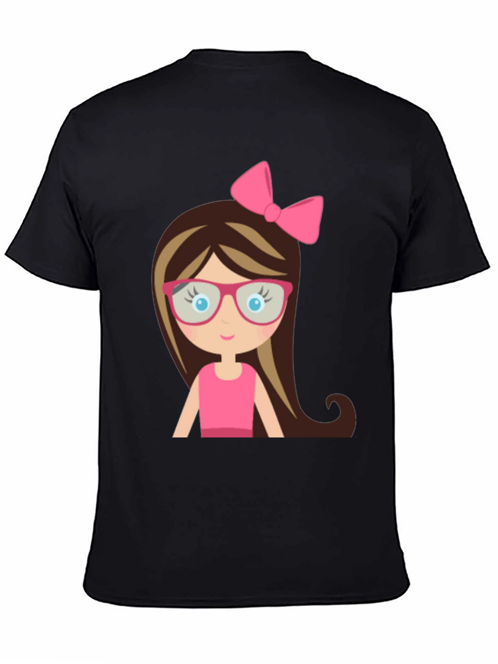 Cute Girl Cartoon Graphic Black T-Shirt