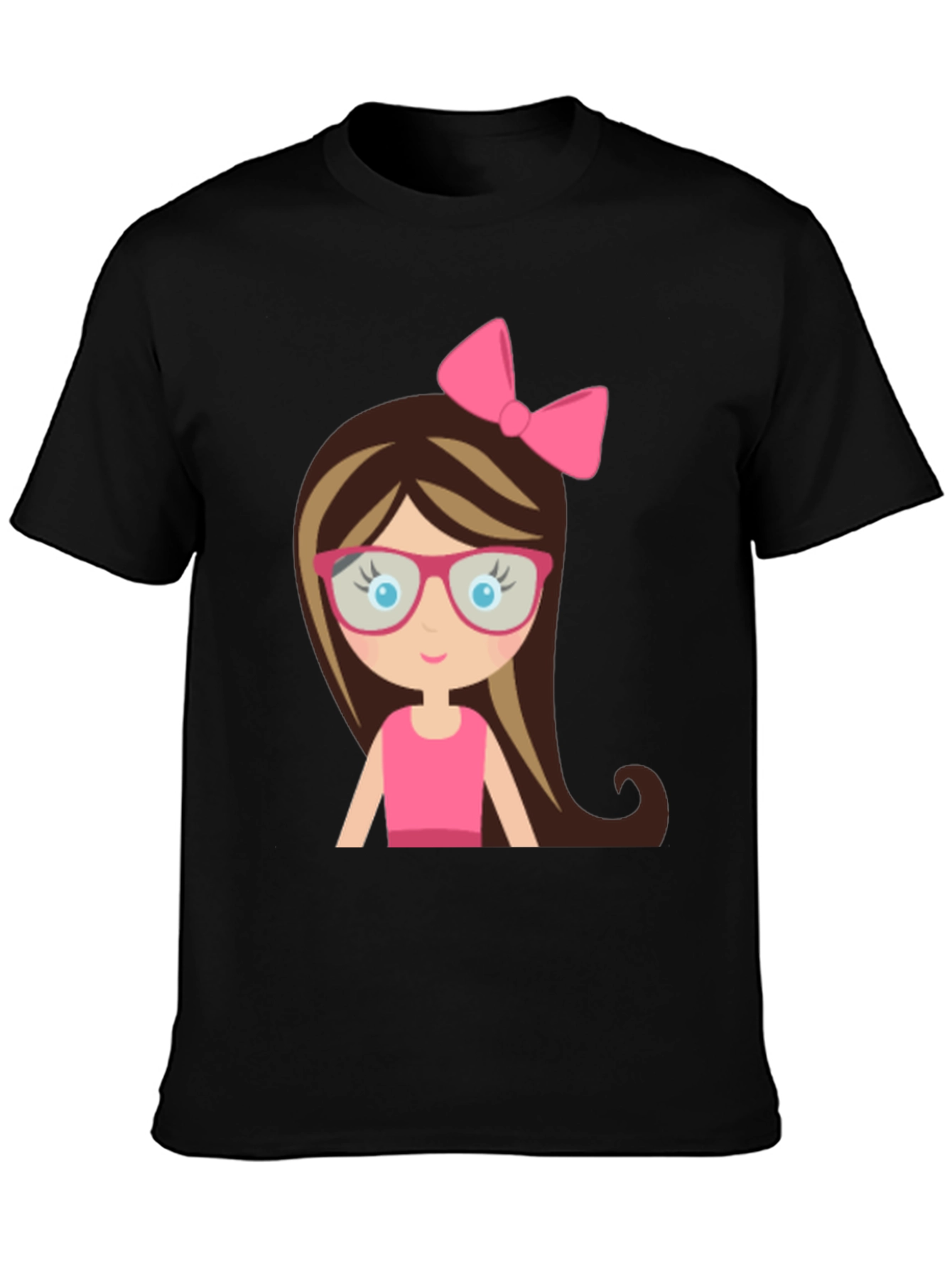 Cute Girl Cartoon Graphic Black T-Shirt