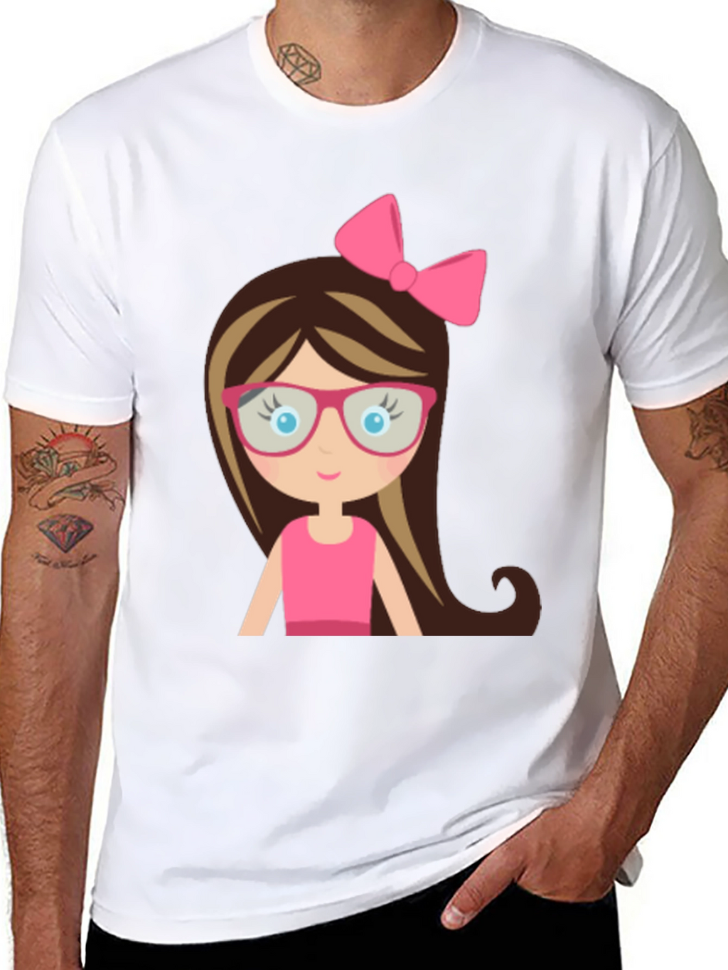 Cute Girl Cartoon Graphic Black T-Shirt