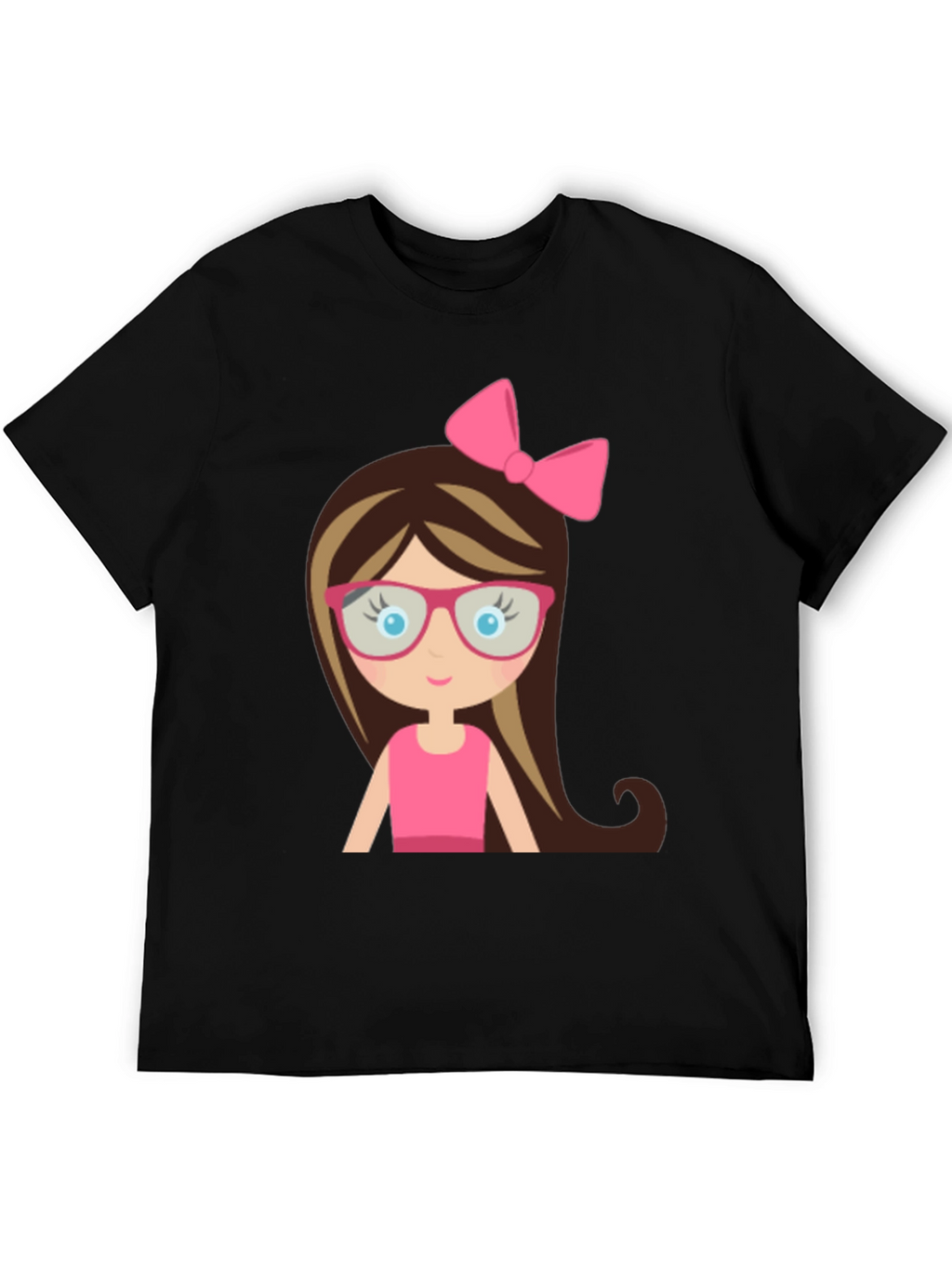 Cute Girl Cartoon Graphic Black T-Shirt