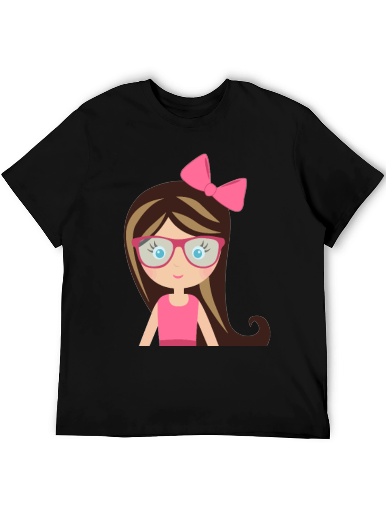 Cute Girl Cartoon Graphic Black T-Shirt