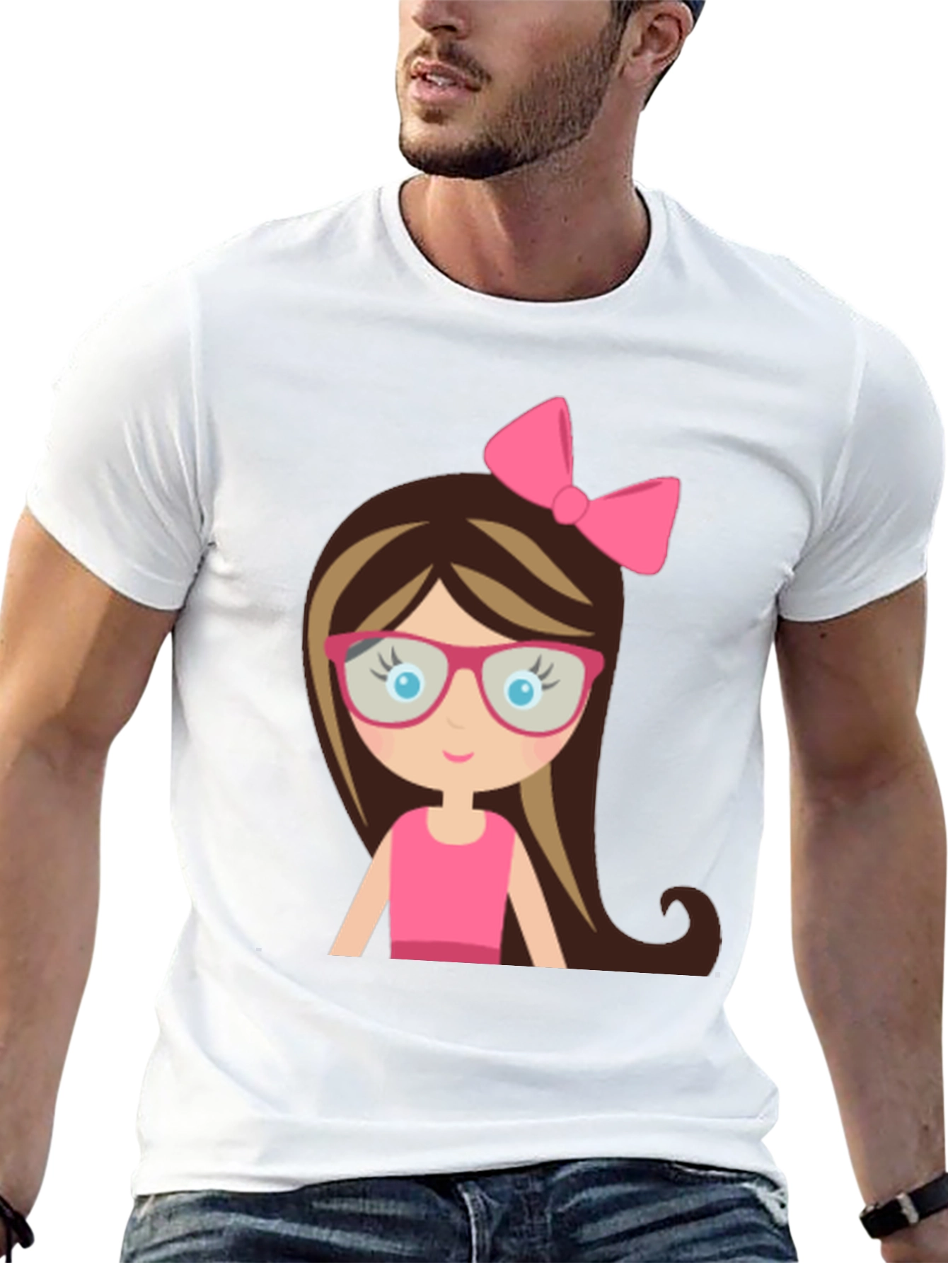 Cute Girl Cartoon Graphic Black T-Shirt