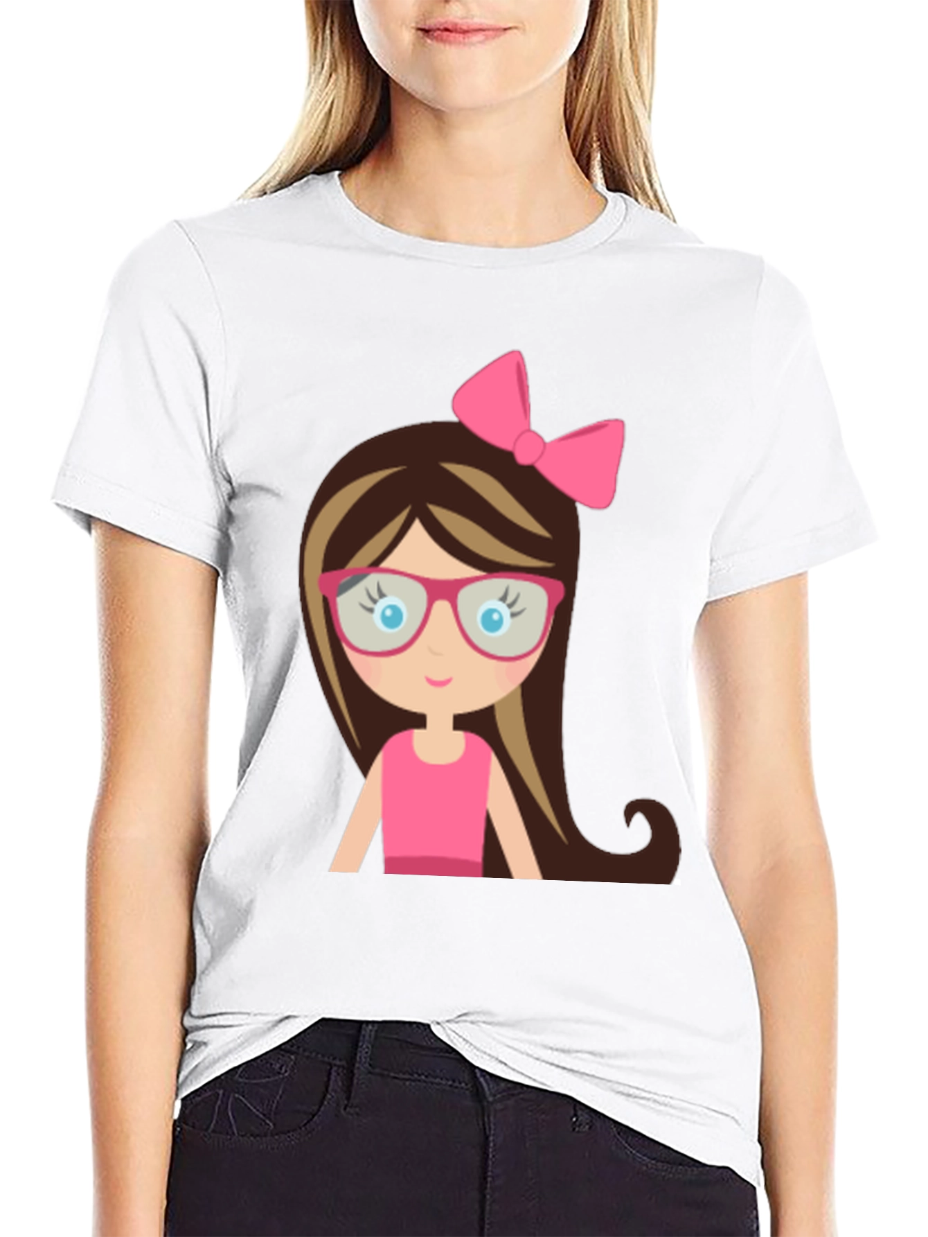 Cute Girl Cartoon Graphic Black T-Shirt
