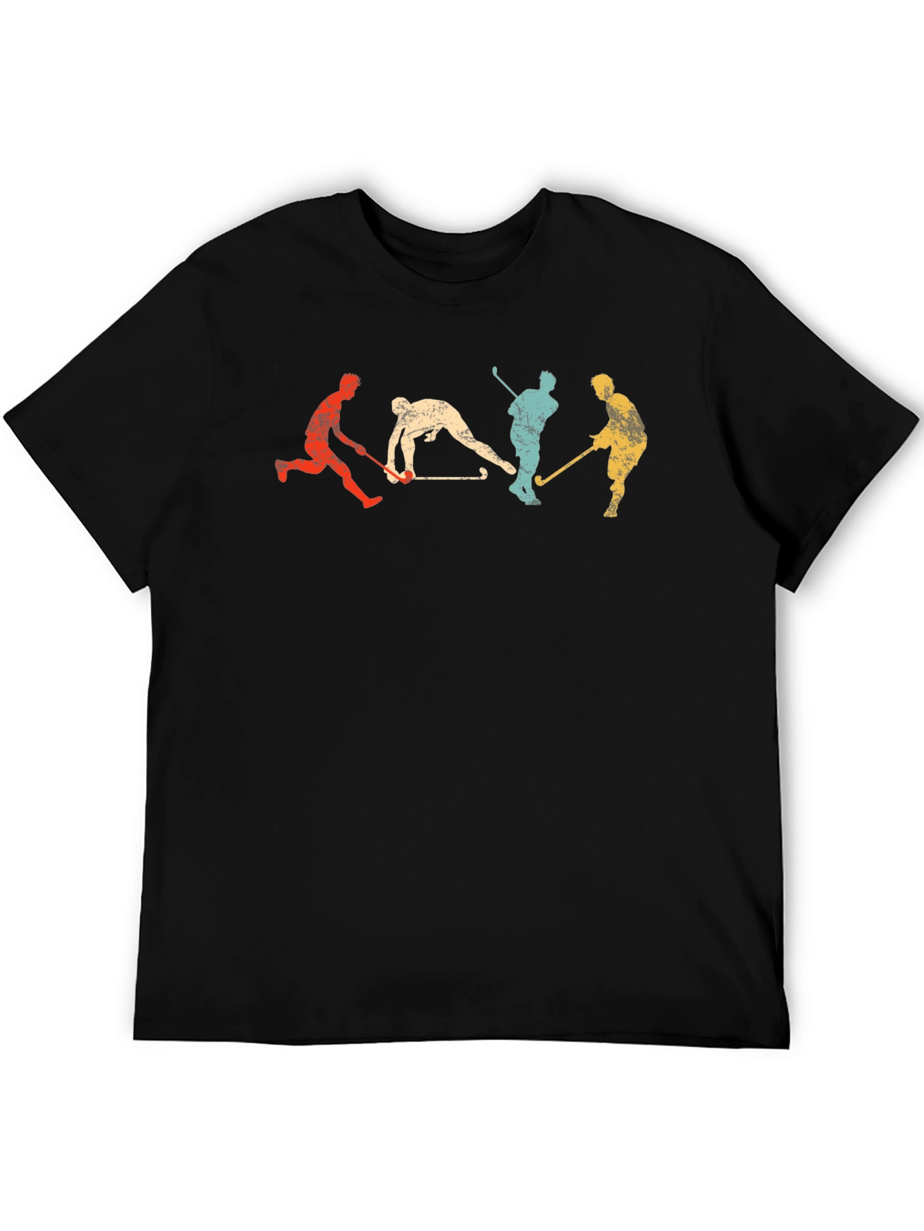 Vintage Hockey Player Graphic Tee - Soft Black Cotton T-Shirt