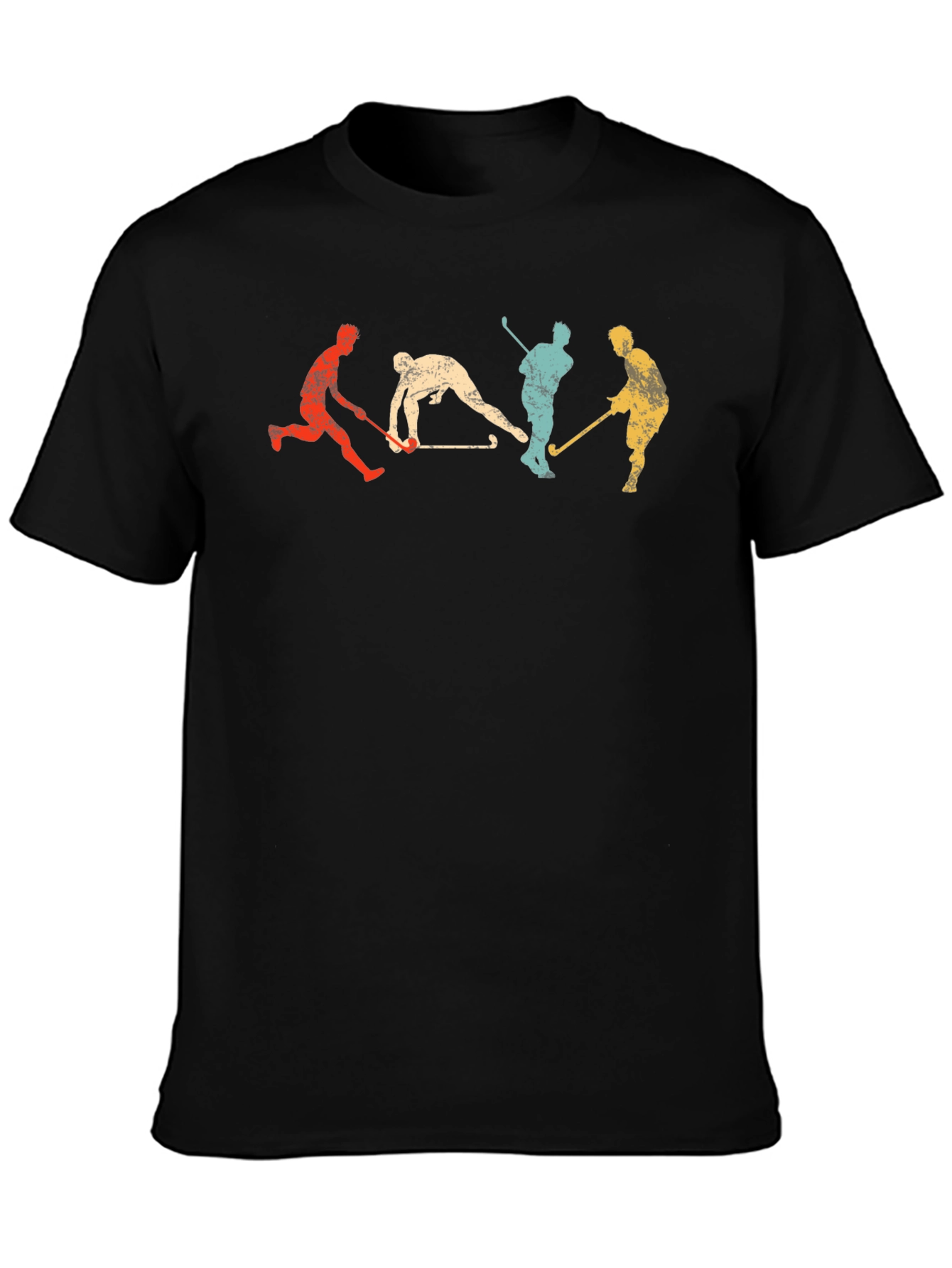 Vintage Hockey Player Graphic Tee - Soft Black Cotton T-Shirt