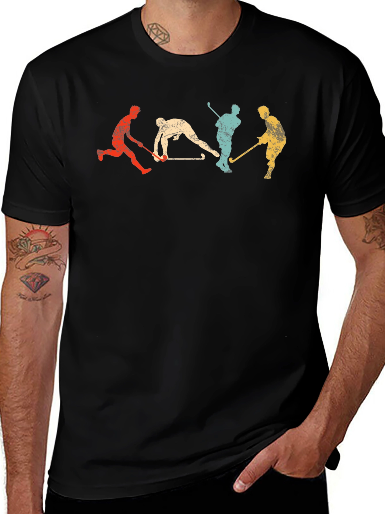 Vintage Hockey Player Graphic Tee - Soft Black Cotton T-Shirt