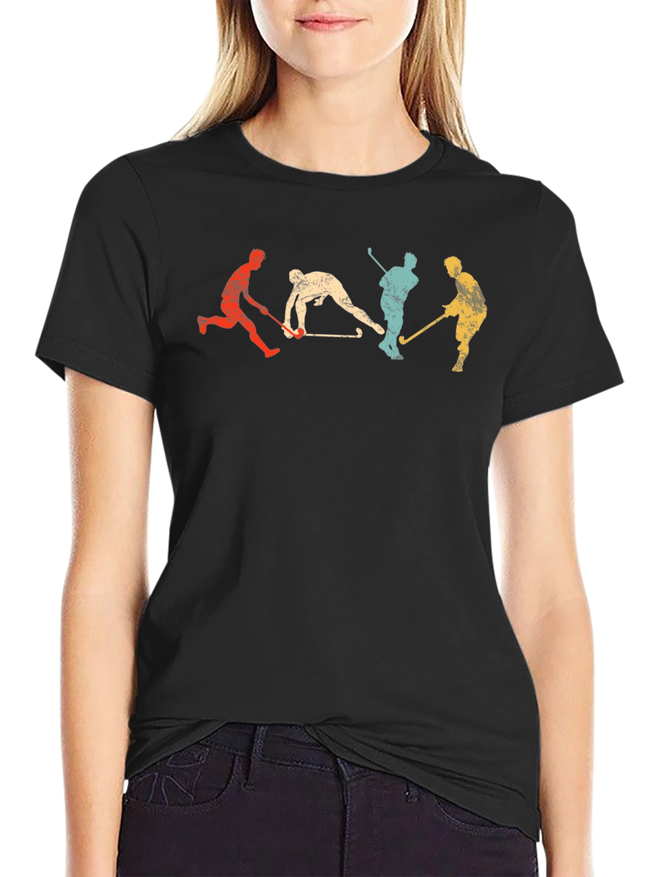 Vintage Hockey Player Graphic Tee - Soft Black Cotton T-Shirt