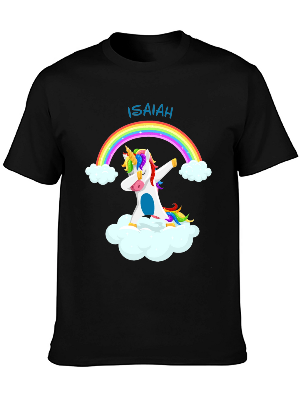 Isaiah Unicorn Rainbow Dab Black T-Shirt