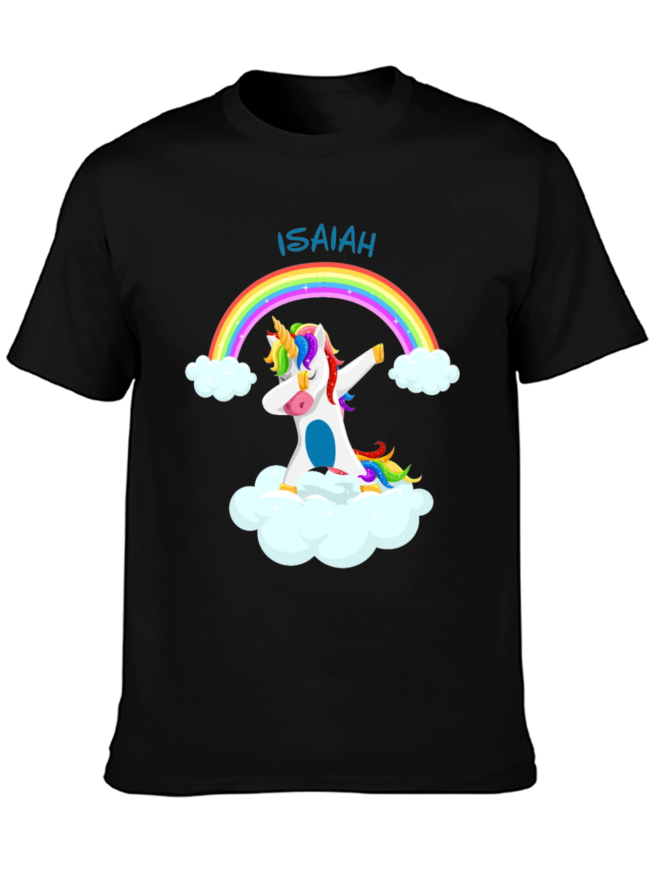 Isaiah Unicorn Rainbow Dab Black T-Shirt