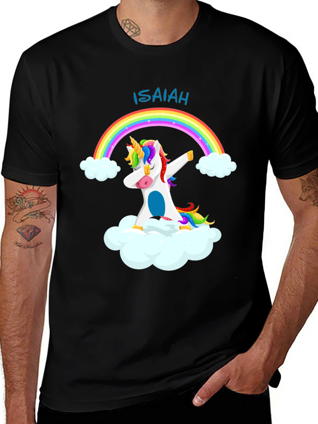Isaiah Unicorn Rainbow Dab Black T-Shirt