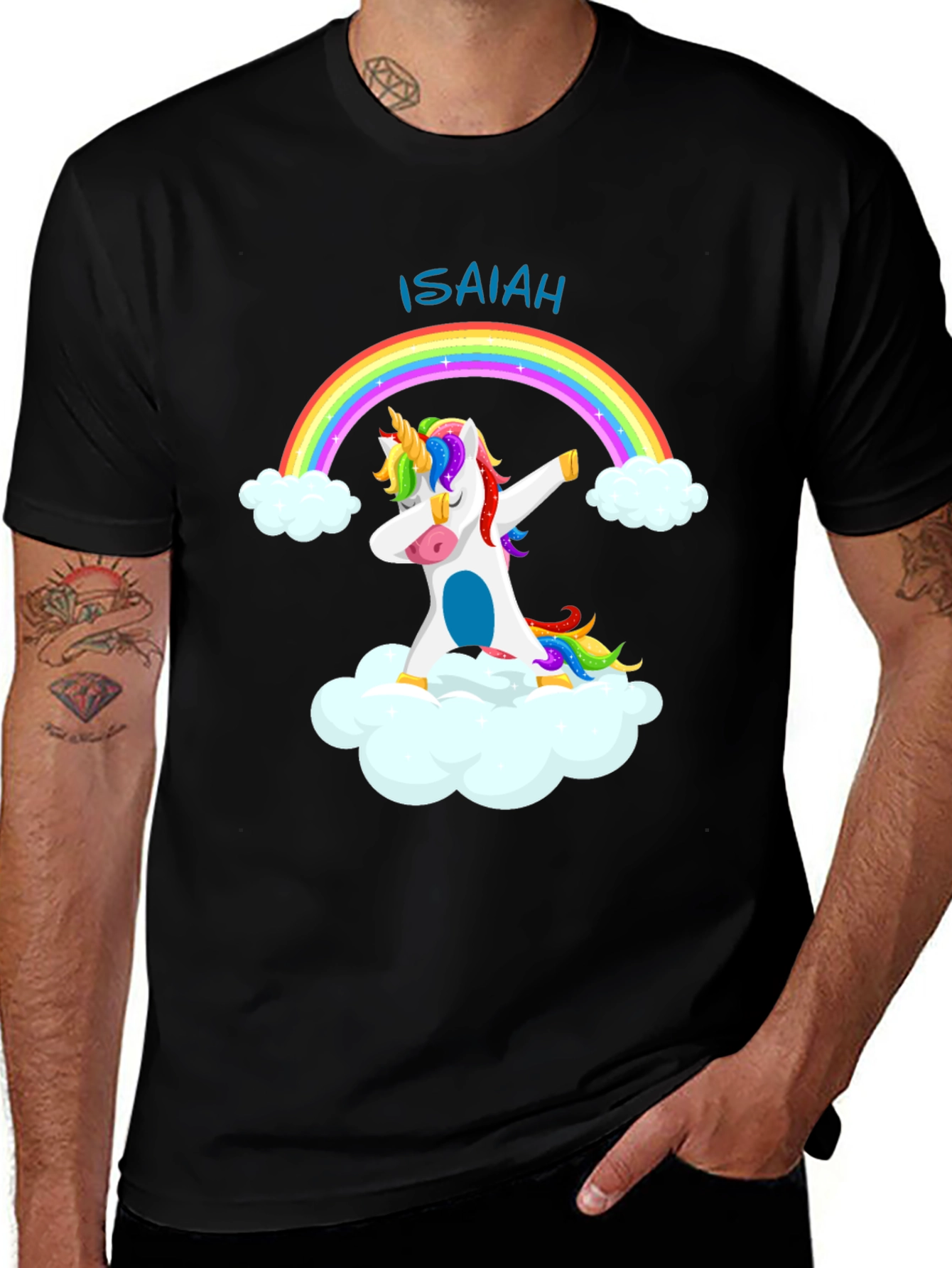 Isaiah Unicorn Rainbow Dab Black T-Shirt