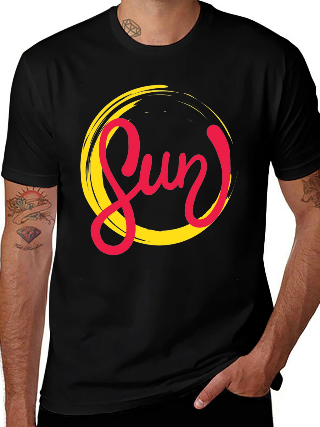 Stylish Sun Graphic Black T-Shirt for Men