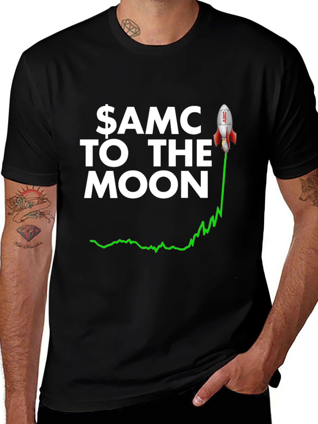 AMC To The Moon Stock Market Black T-Shirt