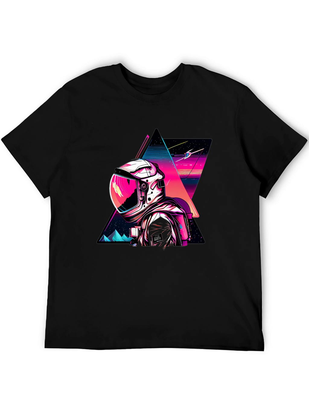 Retro Spaceman Graphic Tee - Black Cotton Blend