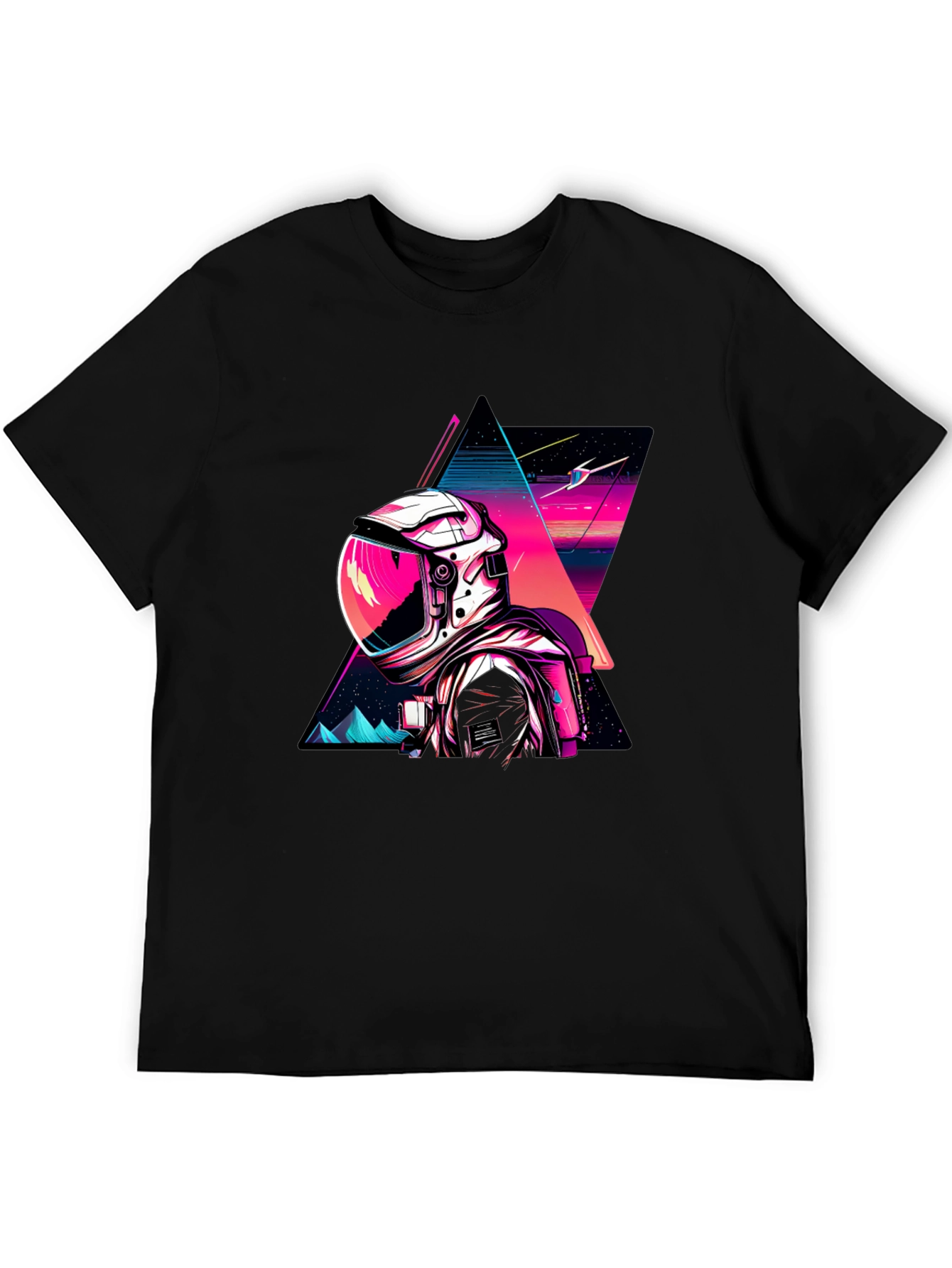 Retro Spaceman Graphic Tee - Black Cotton Blend
