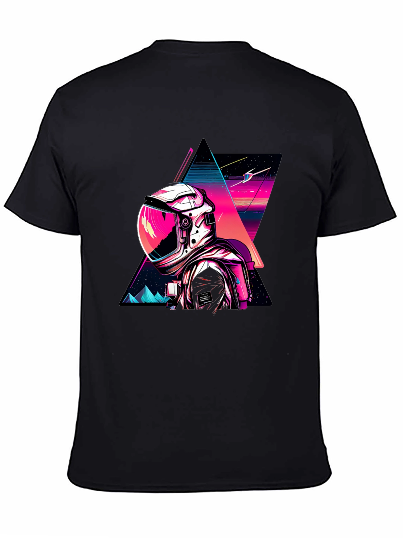 Retro Spaceman Graphic Tee - Black Cotton Blend