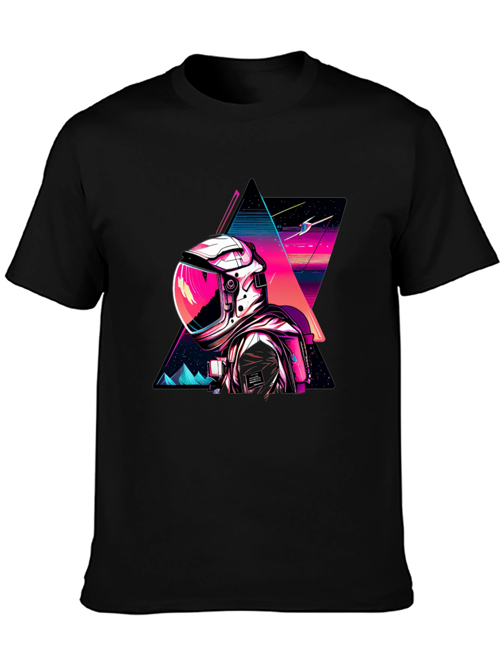 Retro Spaceman Graphic Tee - Black Cotton Blend