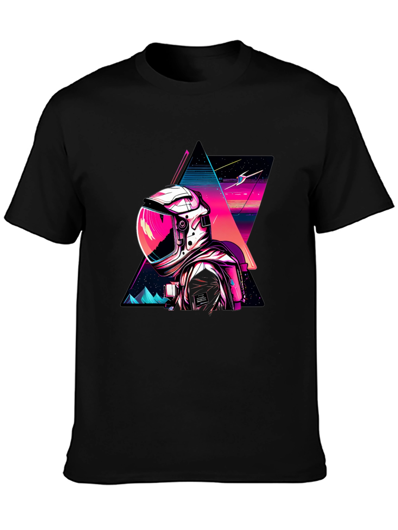 Retro Spaceman Graphic Tee - Black Cotton Blend