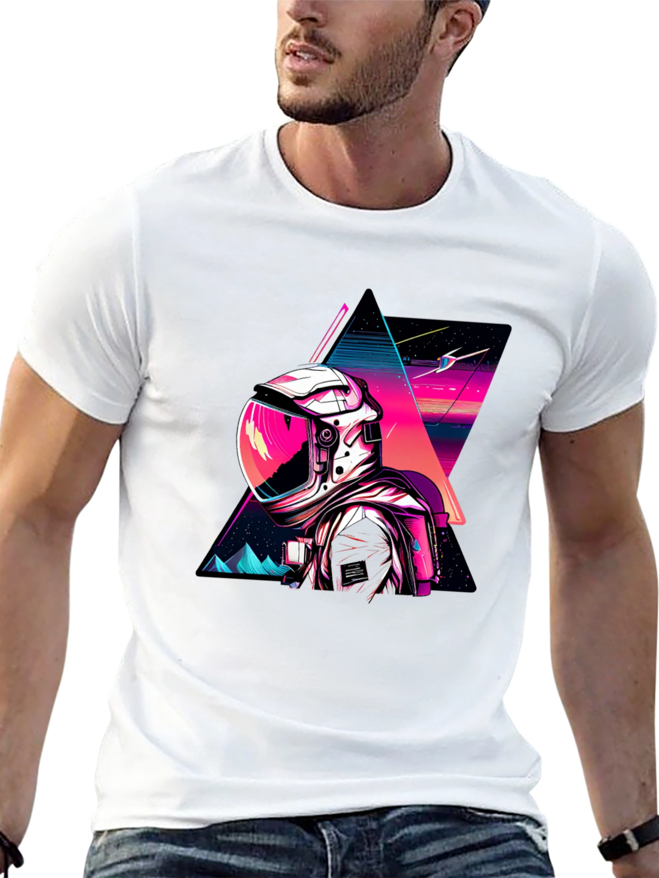 Retro Spaceman Graphic Tee - Black Cotton Blend