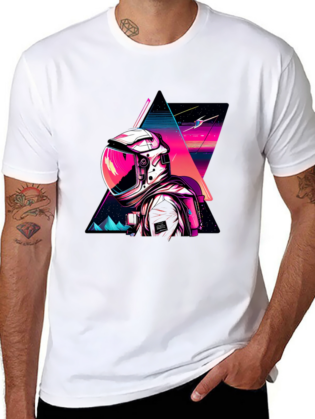 Retro Spaceman Graphic Tee - Black Cotton Blend