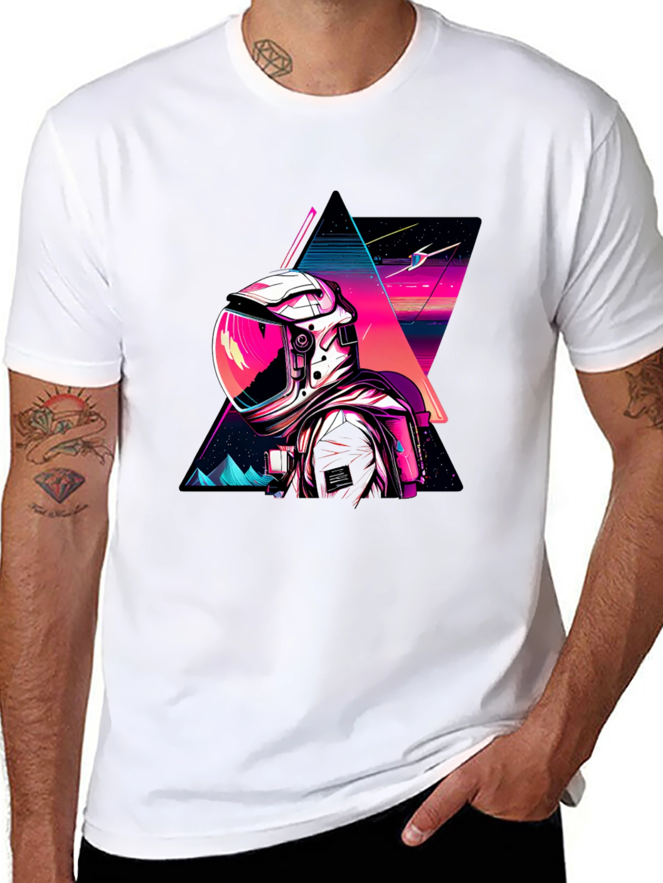 Retro Spaceman Graphic Tee - Black Cotton Blend
