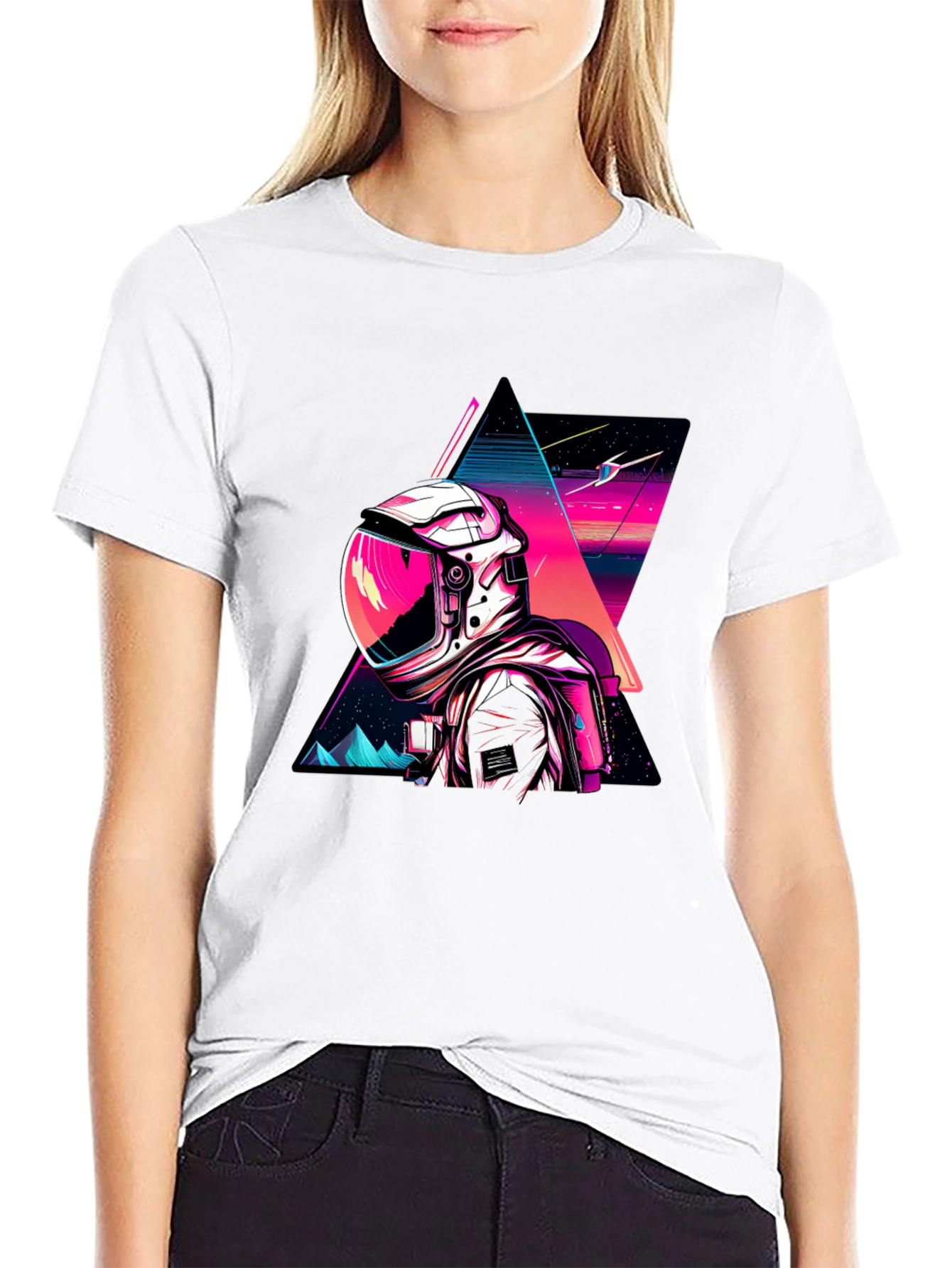 Retro Spaceman Graphic Tee - Black Cotton Blend