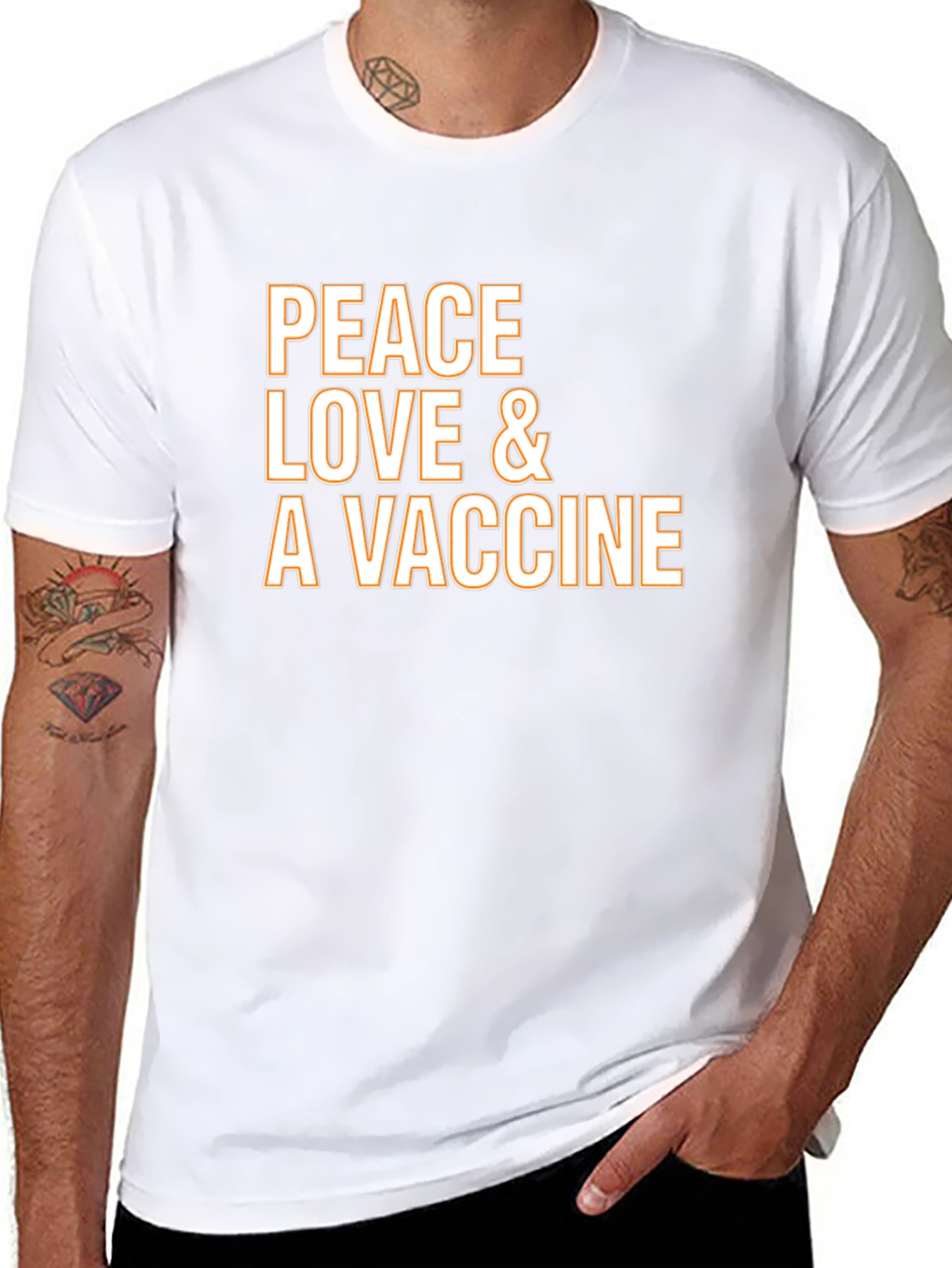 Peace Love Vaccine T-Shirt - Black Crew Neck