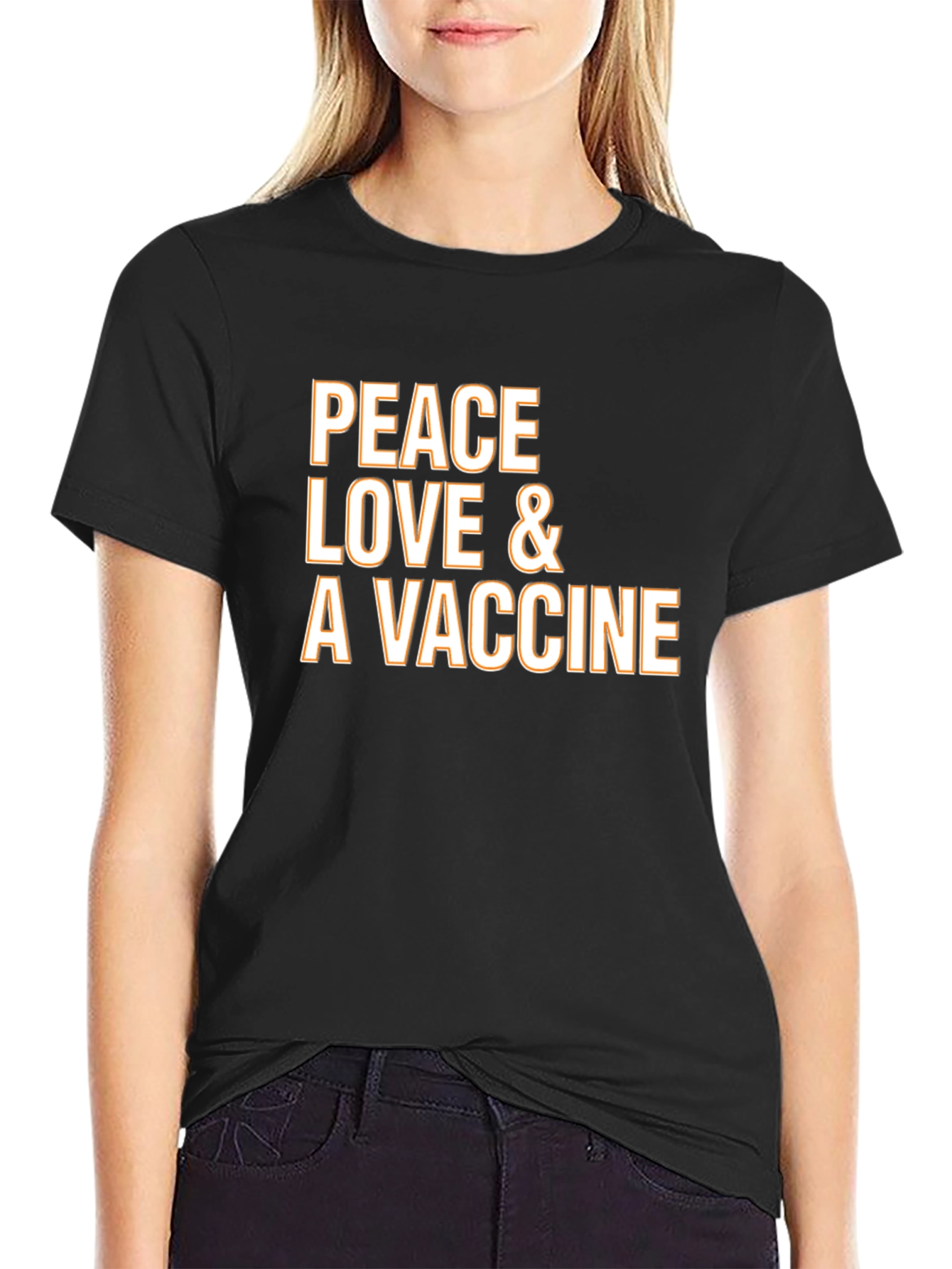 Peace Love Vaccine T-Shirt - Black Crew Neck