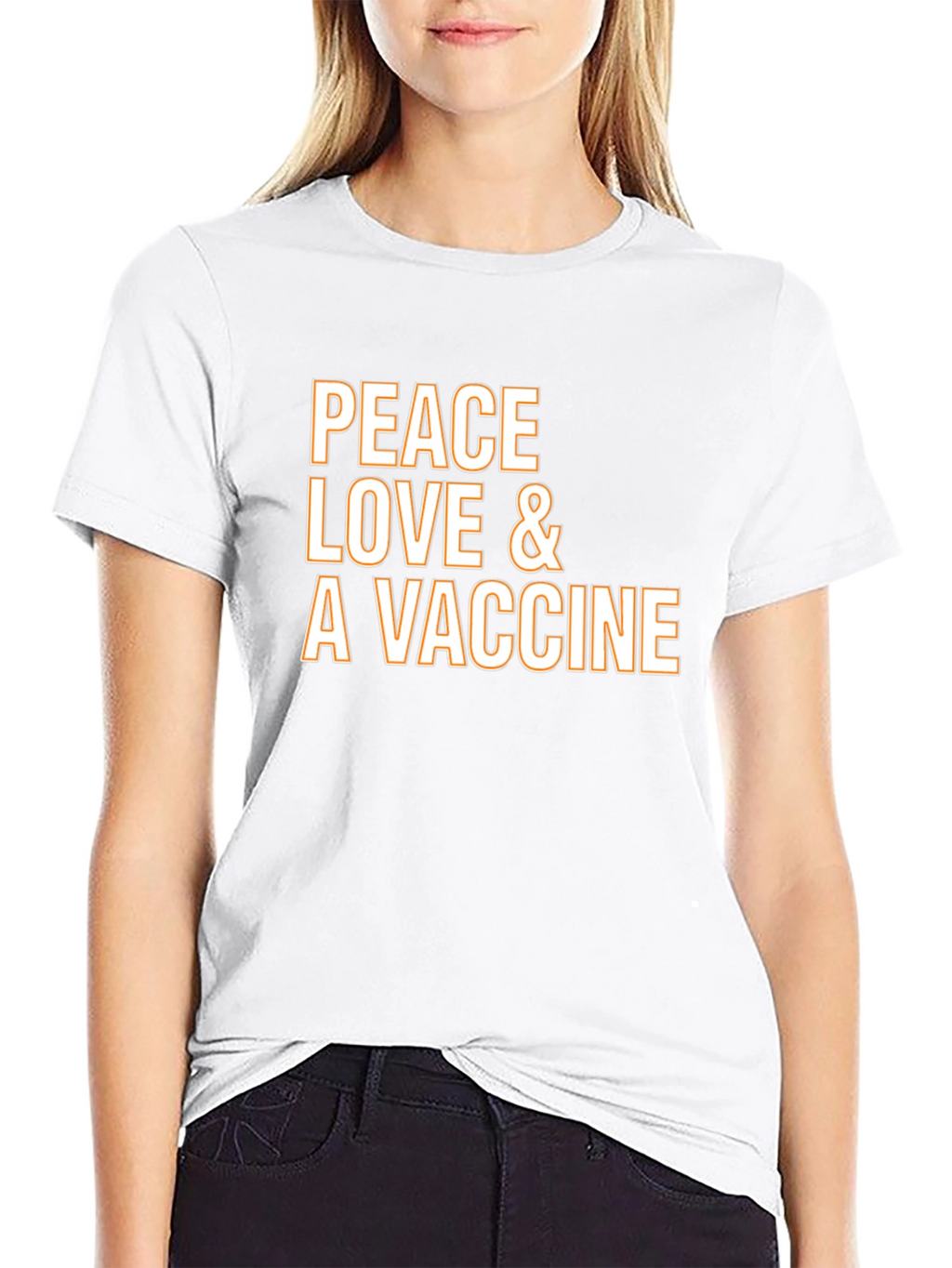 Peace Love Vaccine T-Shirt - Black Crew Neck