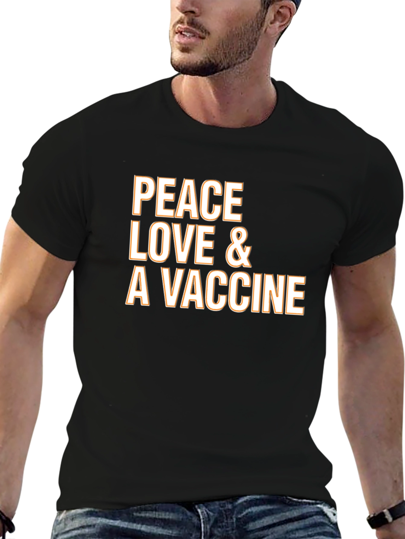 Peace Love Vaccine T-Shirt - Black Crew Neck
