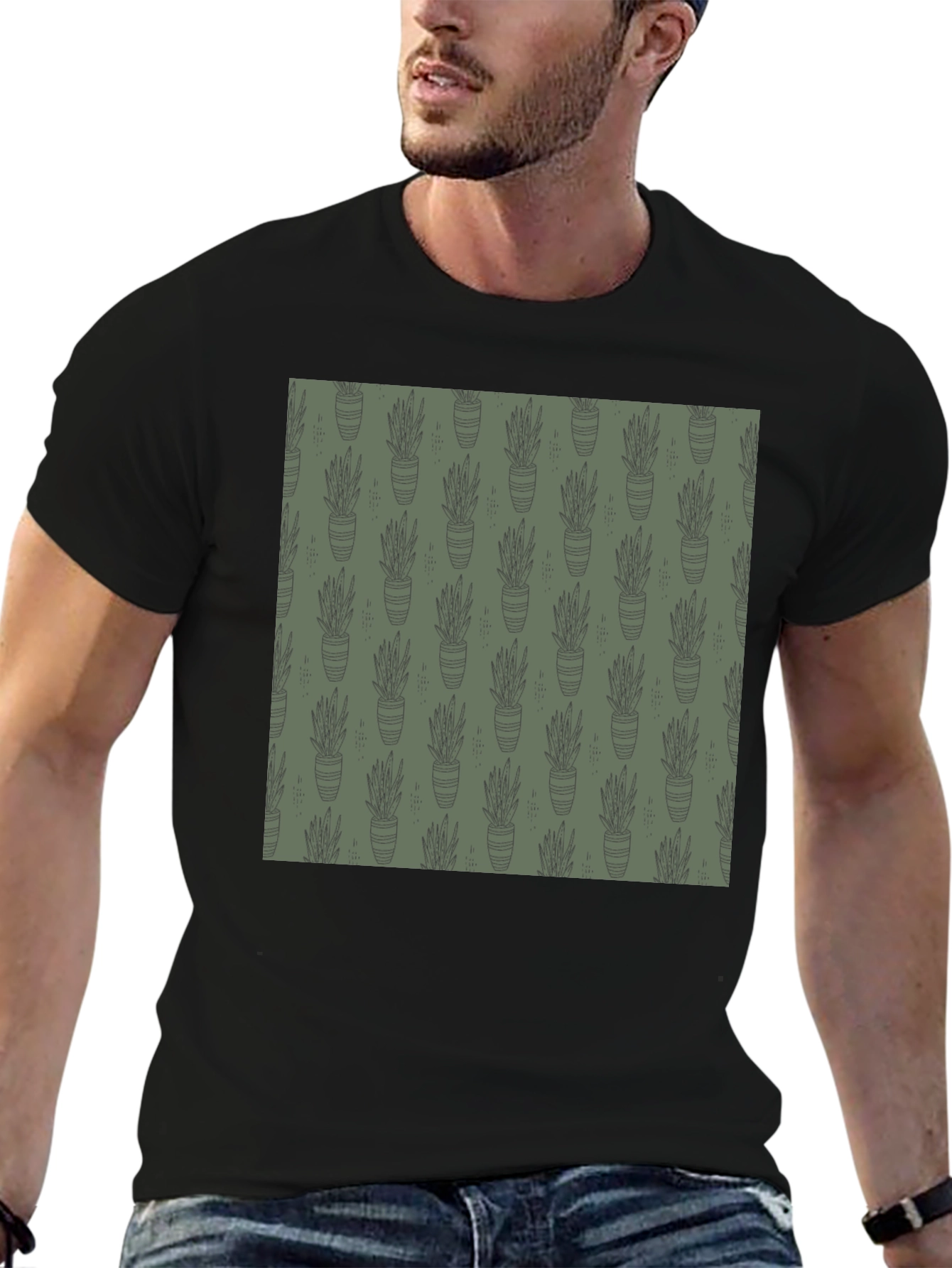 Unique Potted Plant Print T-Shirt