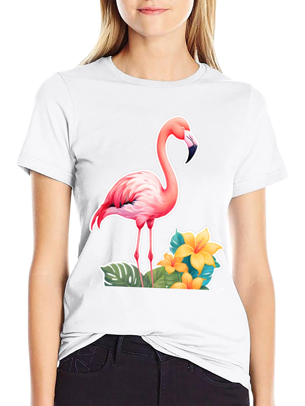 Tropical Flamingo T-Shirt - Black
