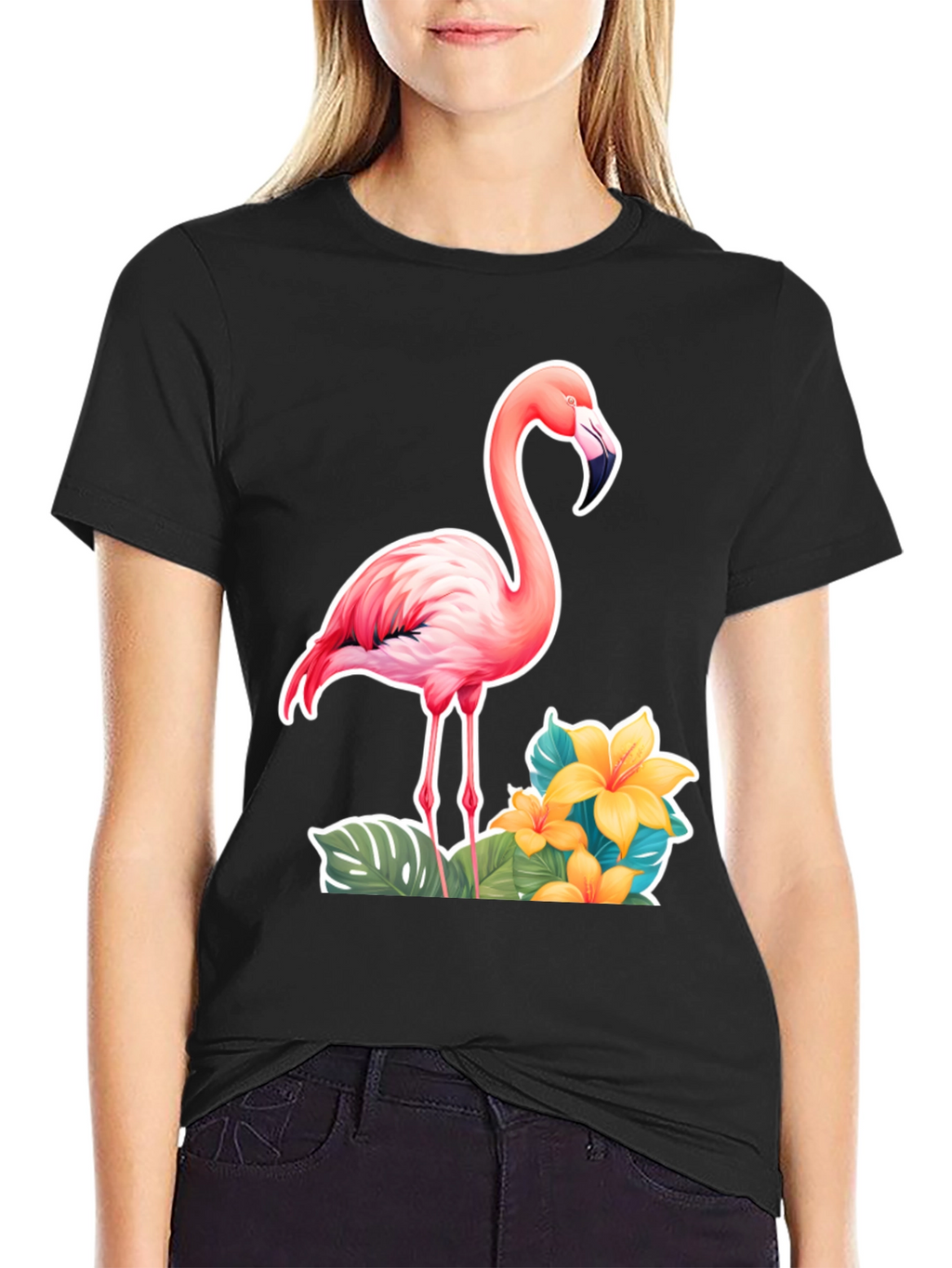 Tropical Flamingo T-Shirt - Black