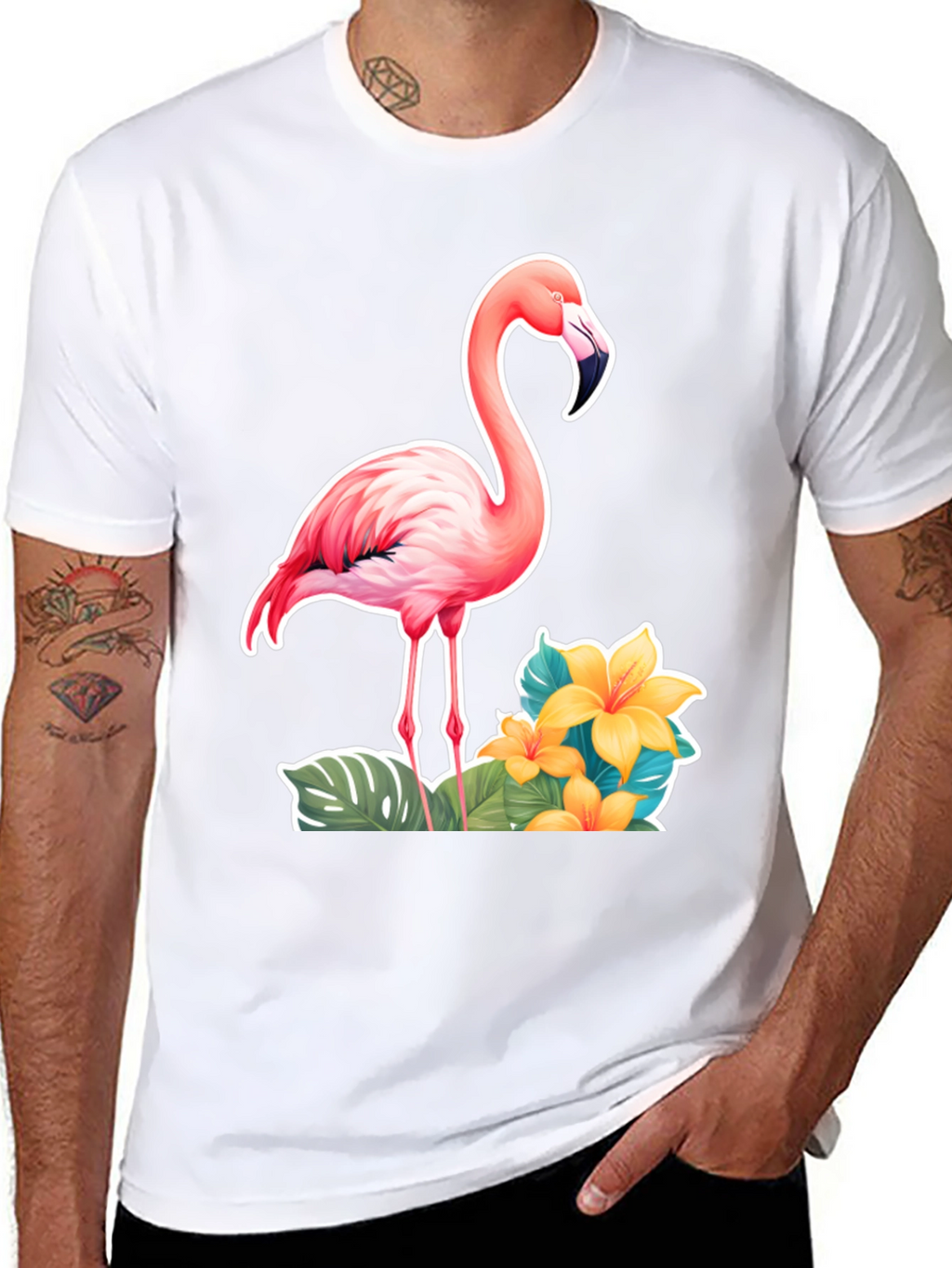 Tropical Flamingo T-Shirt - Black