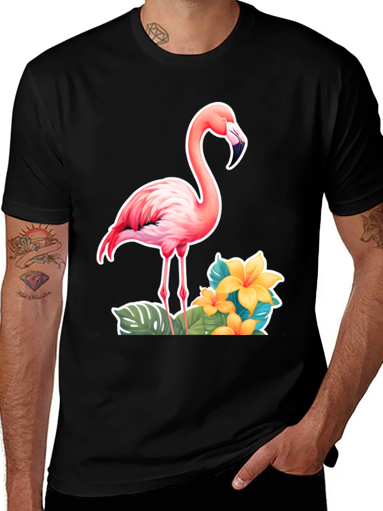 Tropical Flamingo T-Shirt - Black