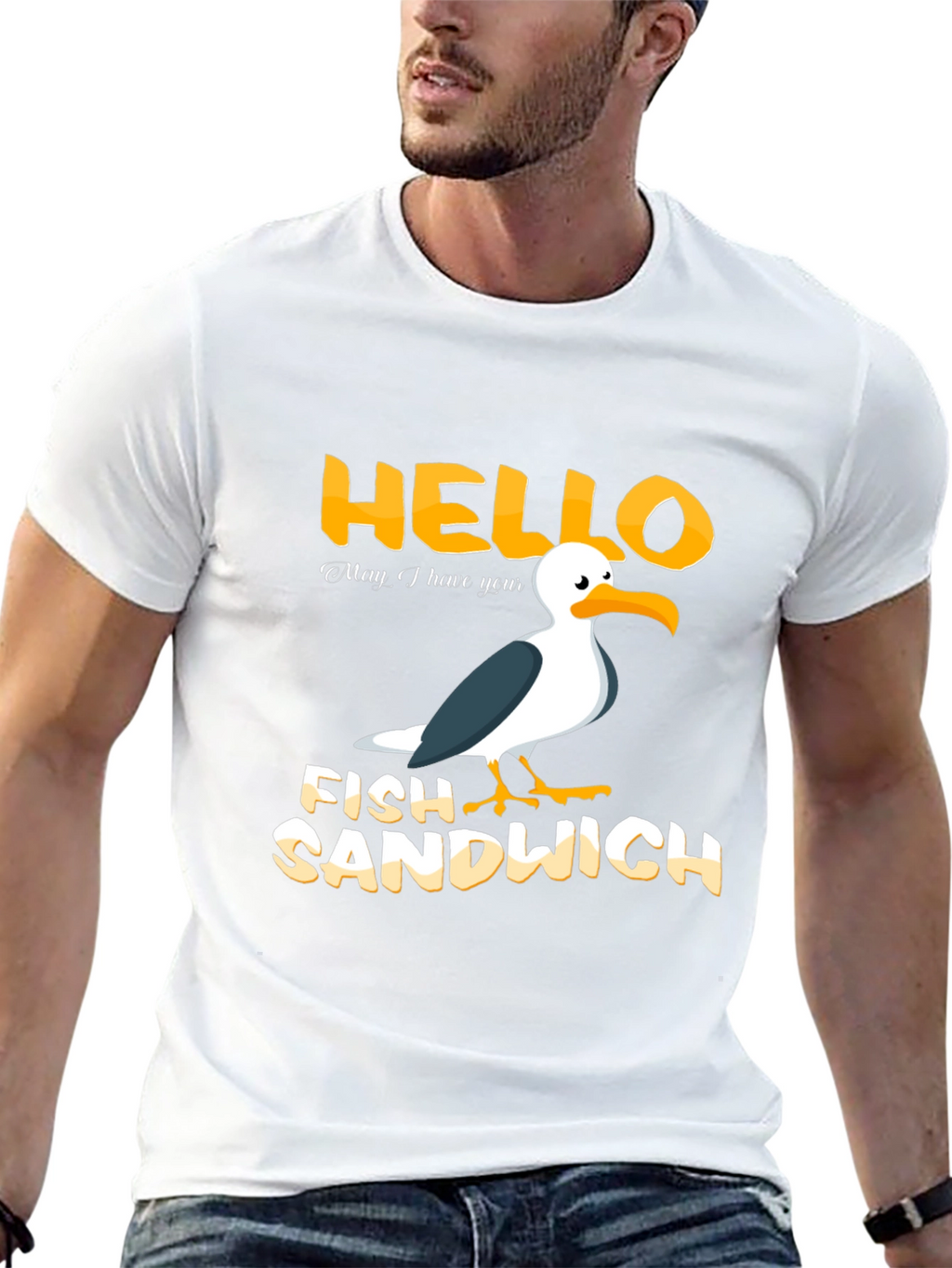 Hello Fish Sandwich T-Shirt Funny Seagull Humor Tee
