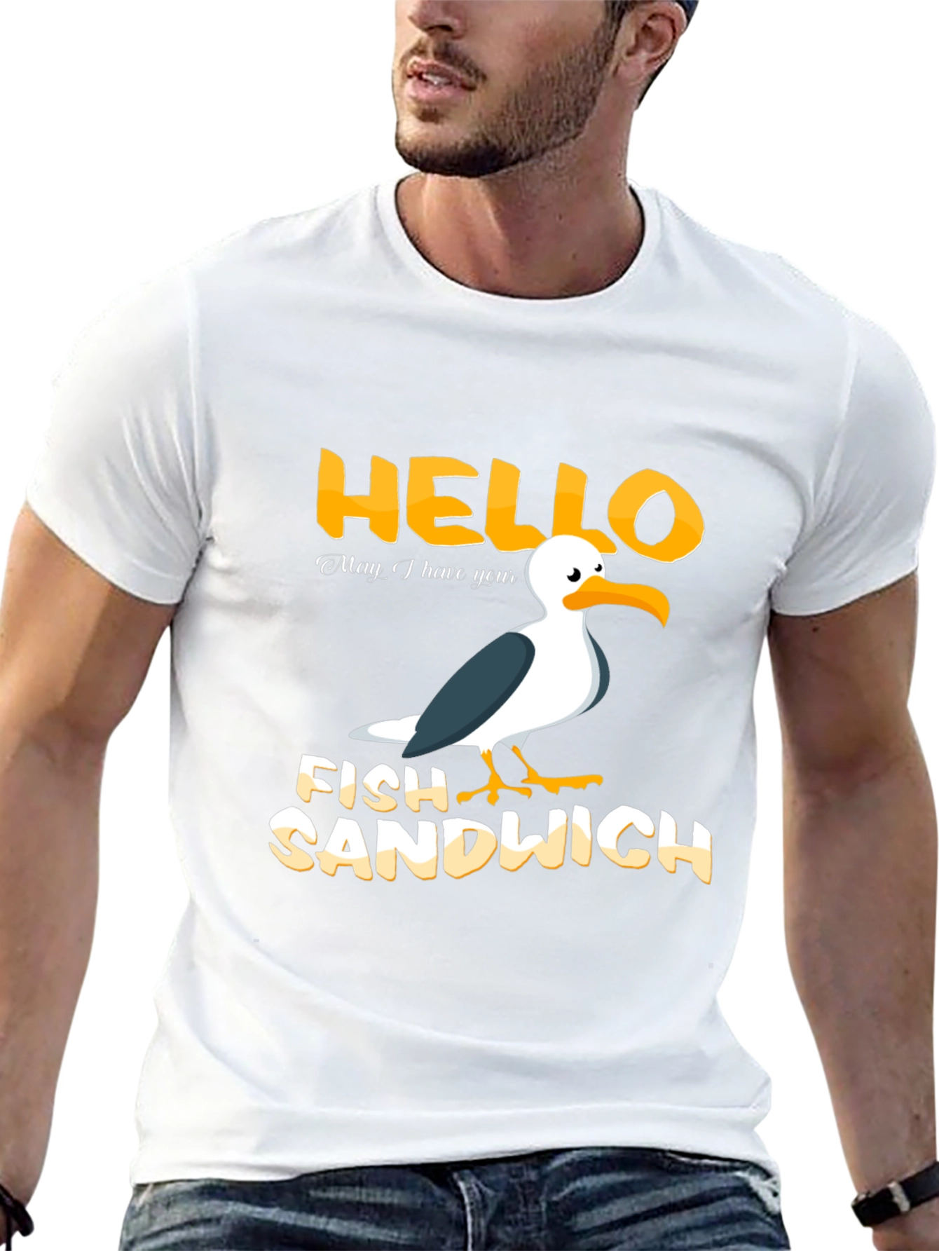 Hello Fish Sandwich T-Shirt Funny Seagull Humor Tee