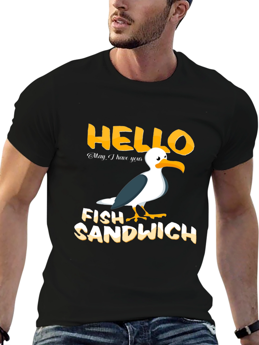 Hello Fish Sandwich T-Shirt Funny Seagull Humor Tee