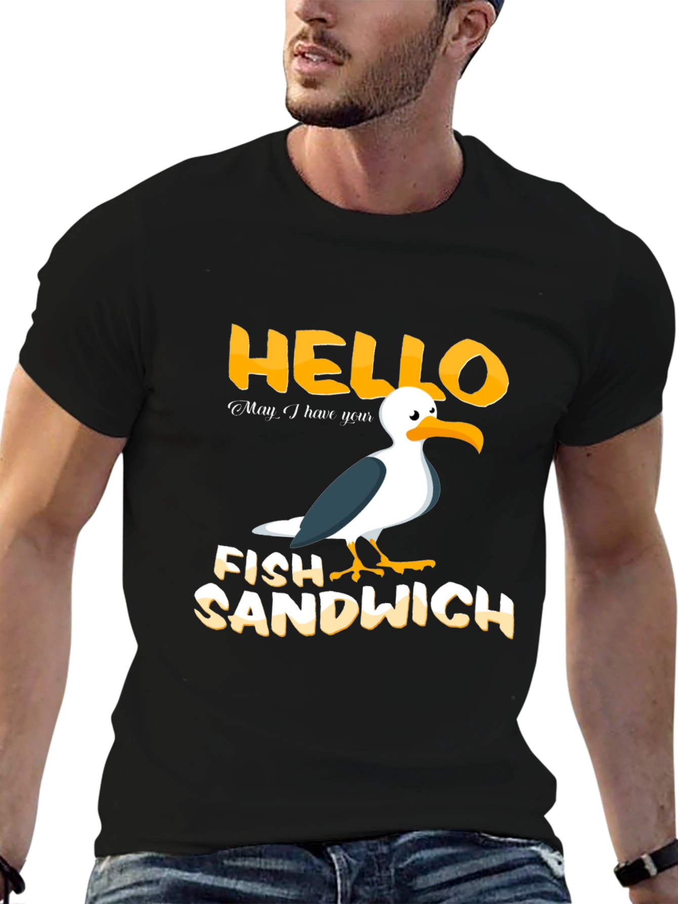 Hello Fish Sandwich T-Shirt Funny Seagull Humor Tee