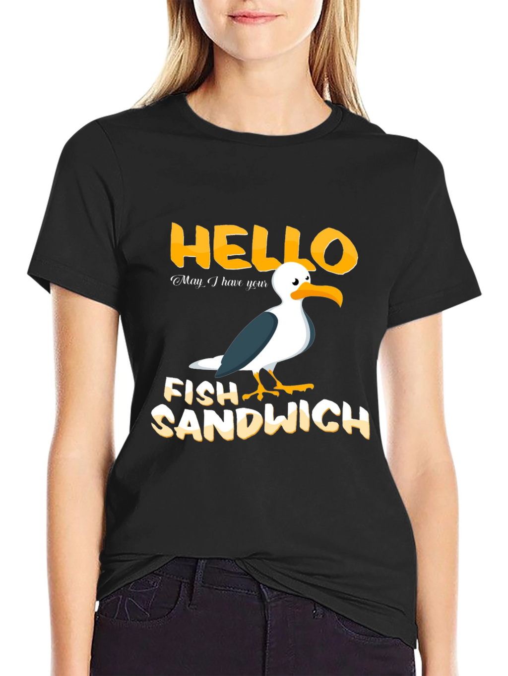 Hello Fish Sandwich T-Shirt Funny Seagull Humor Tee