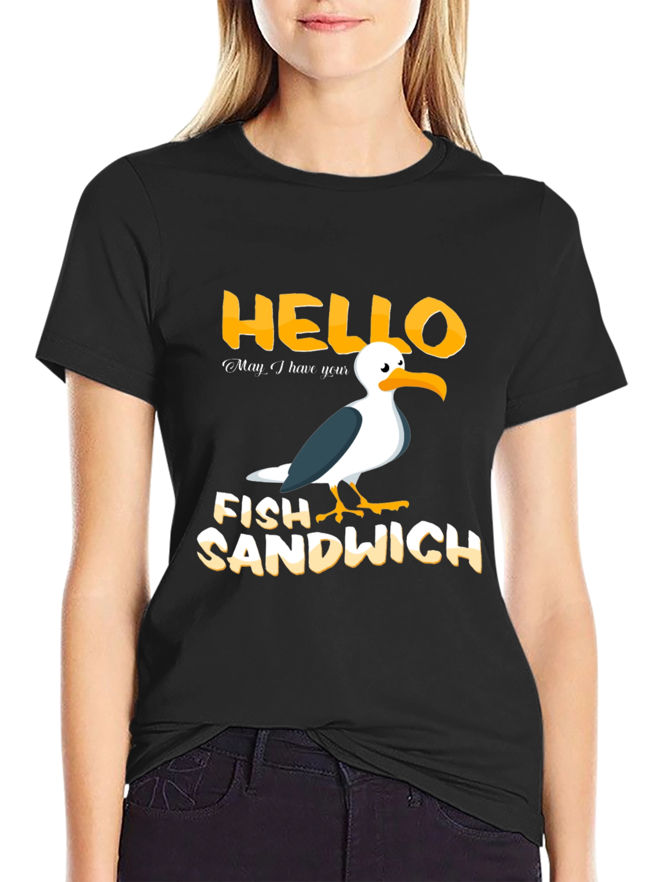Hello Fish Sandwich T-Shirt Funny Seagull Humor Tee