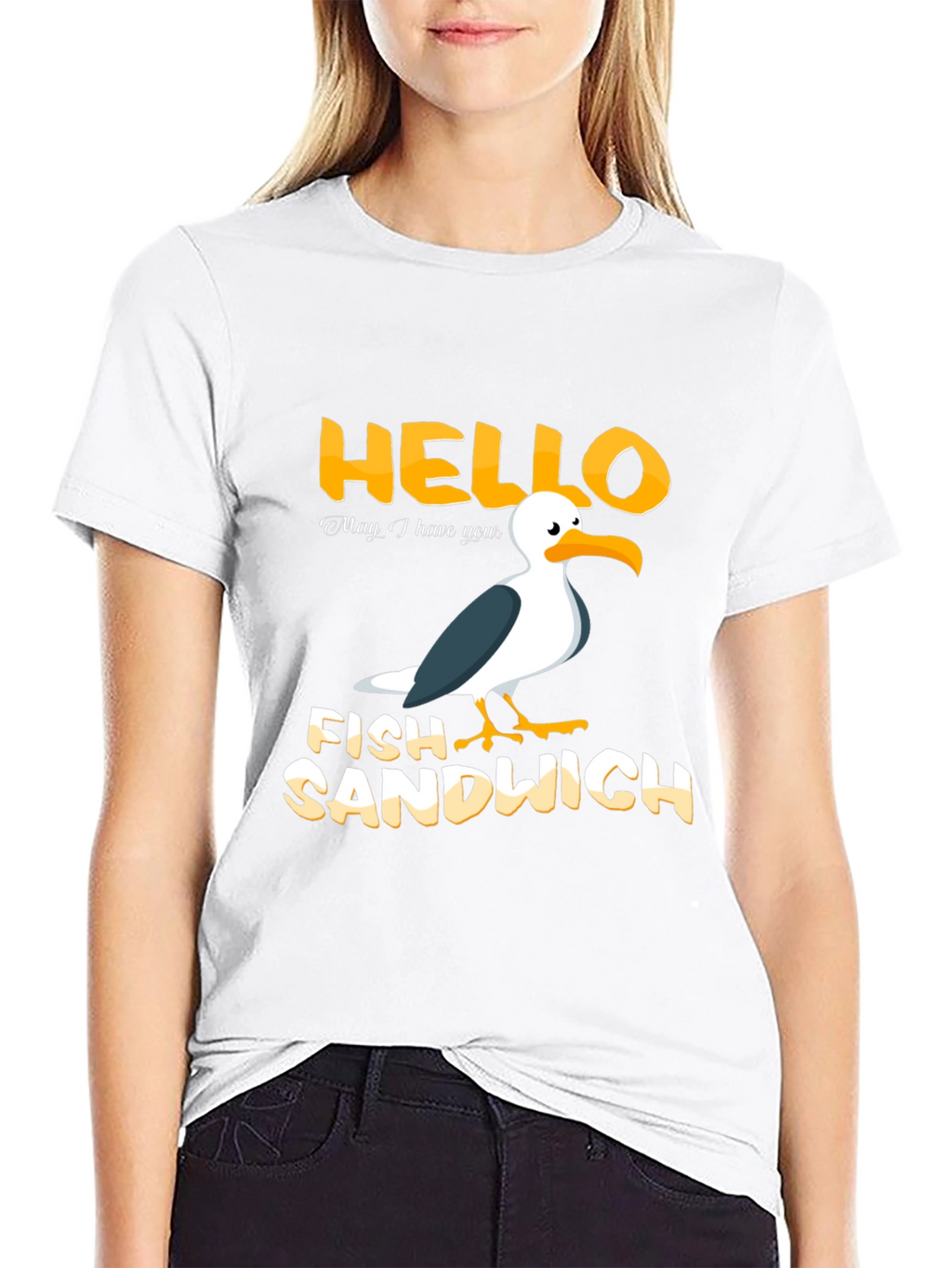 Hello Fish Sandwich T-Shirt Funny Seagull Humor Tee