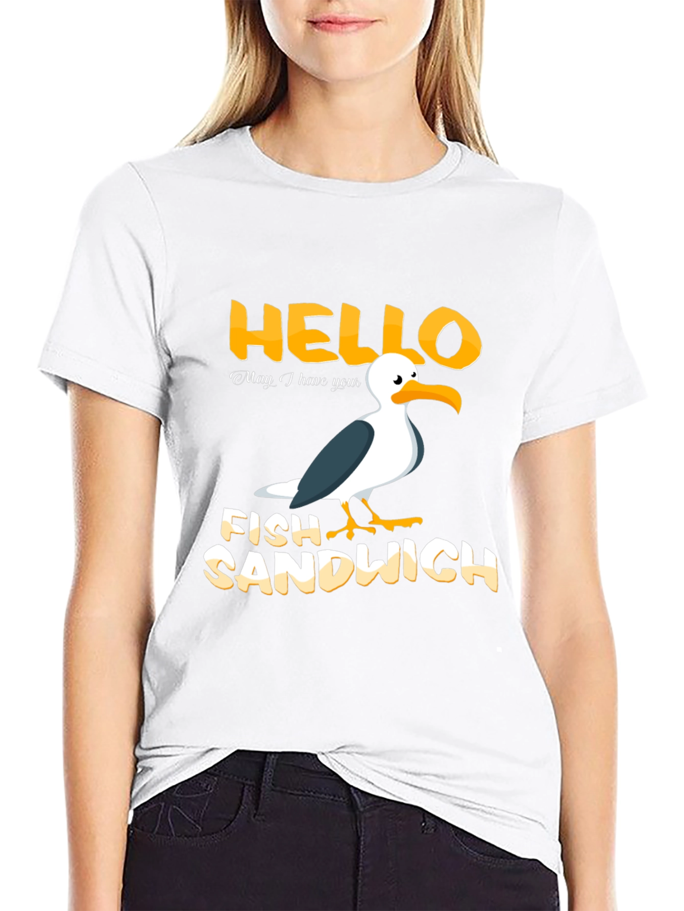 Hello Fish Sandwich T-Shirt Funny Seagull Humor Tee