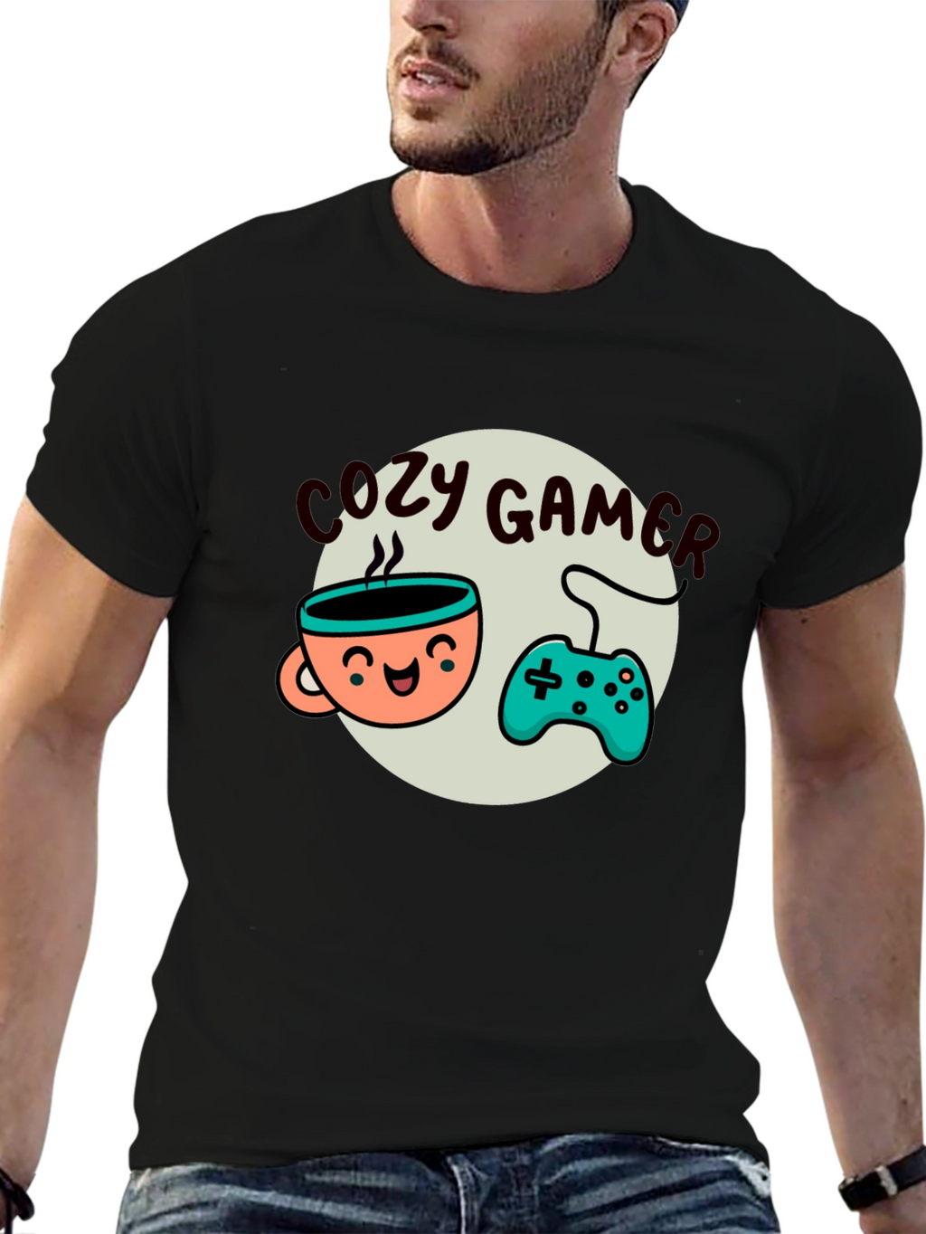Cozy Gamer T-Shirt - Coffee and Controller Graphic Tee